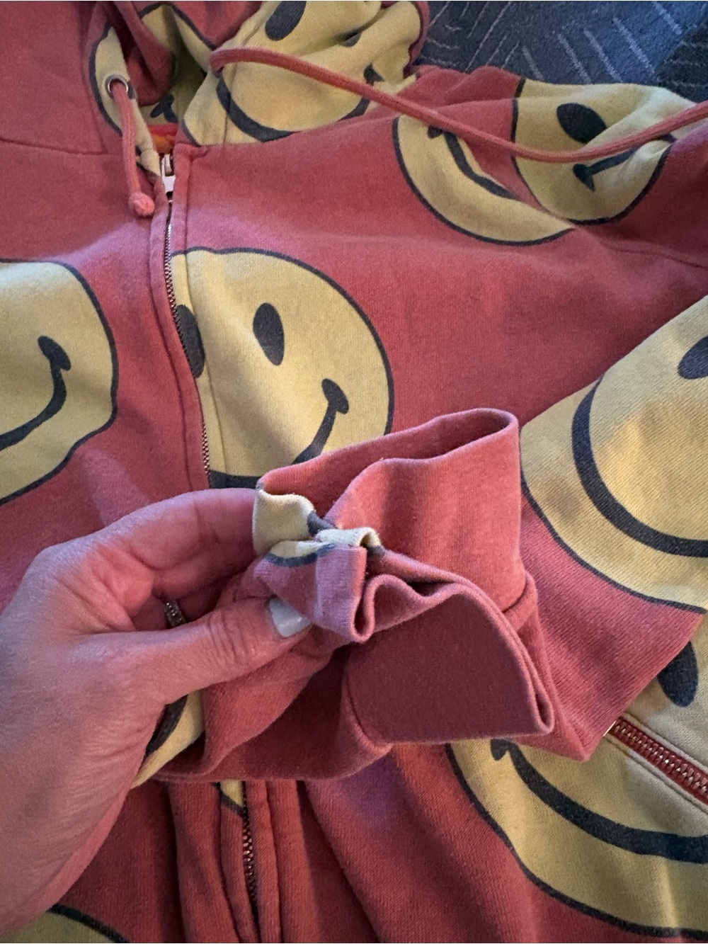 Aviator Nation women Zip Hoodie in Pink with Yellow Smiley Faces - Picture 2 of 4